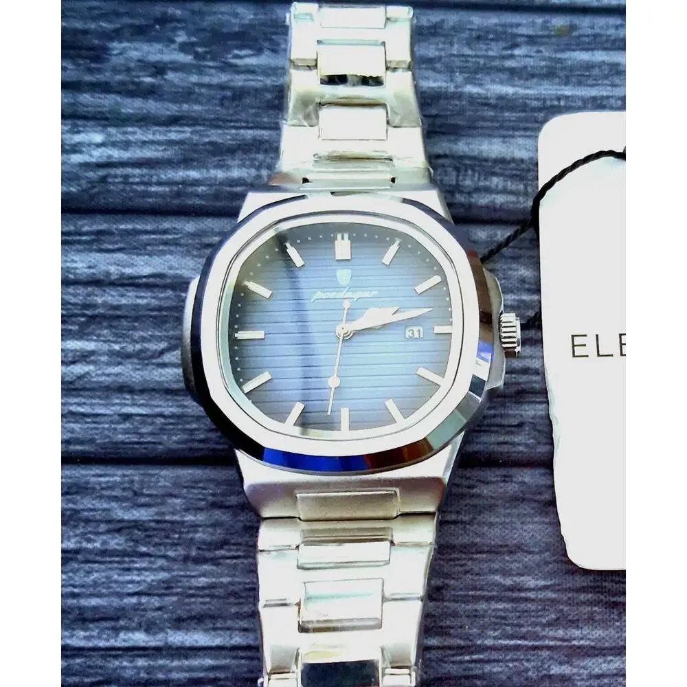 Vintage Poedagar Nautilis Blue‎ Guilloché Dial Mens Watch